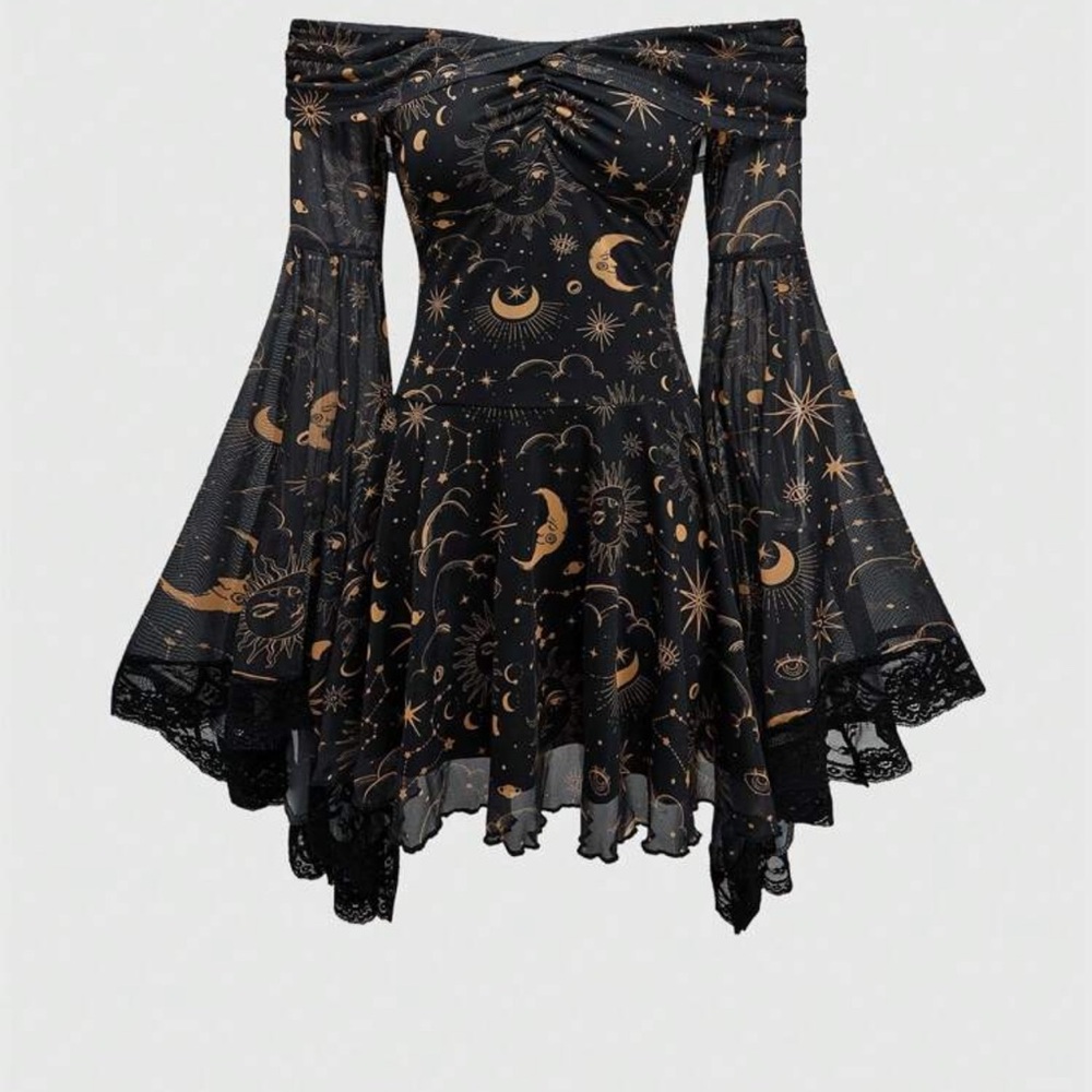Black and Gold Off-Shoulder Dress